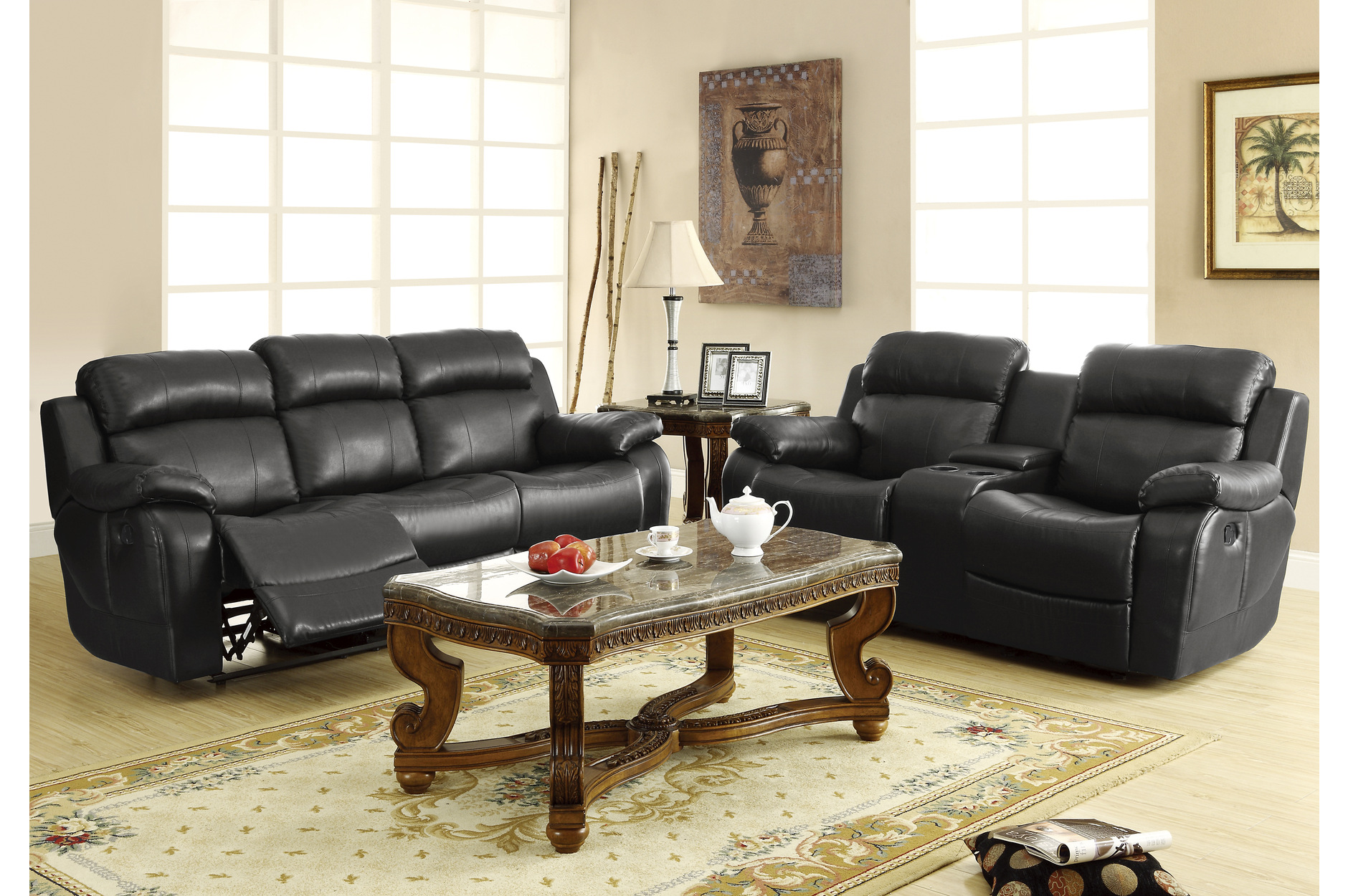 Double Reclining Sofa With Center Drop