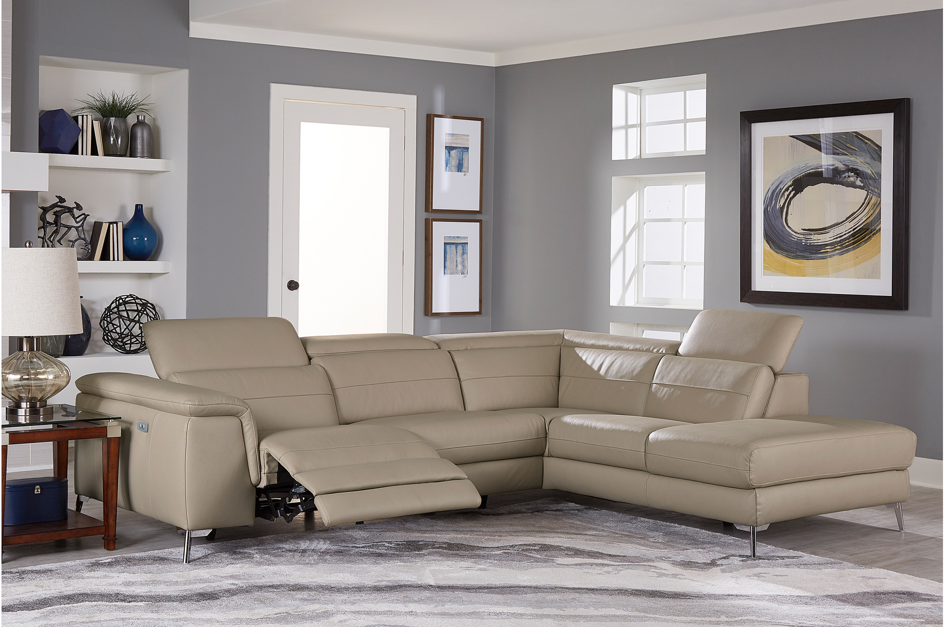 All Leather 2 Piece Power Sectional